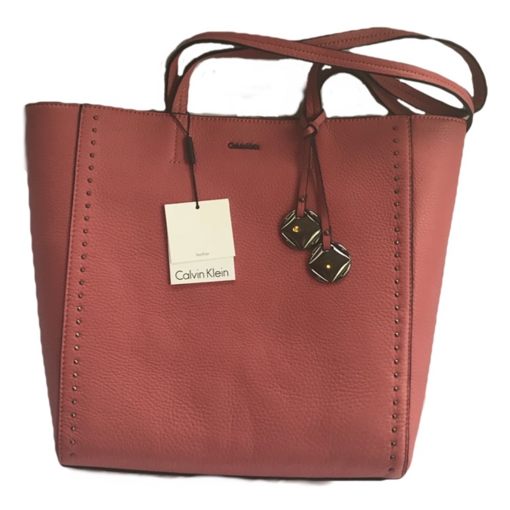 Calvin Klein Pebble Leather Studded Tote Bag